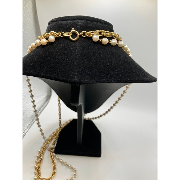 Vintage White Pearls & Gold-Tone Lariat Long Necklace! - Picture 6 of 7